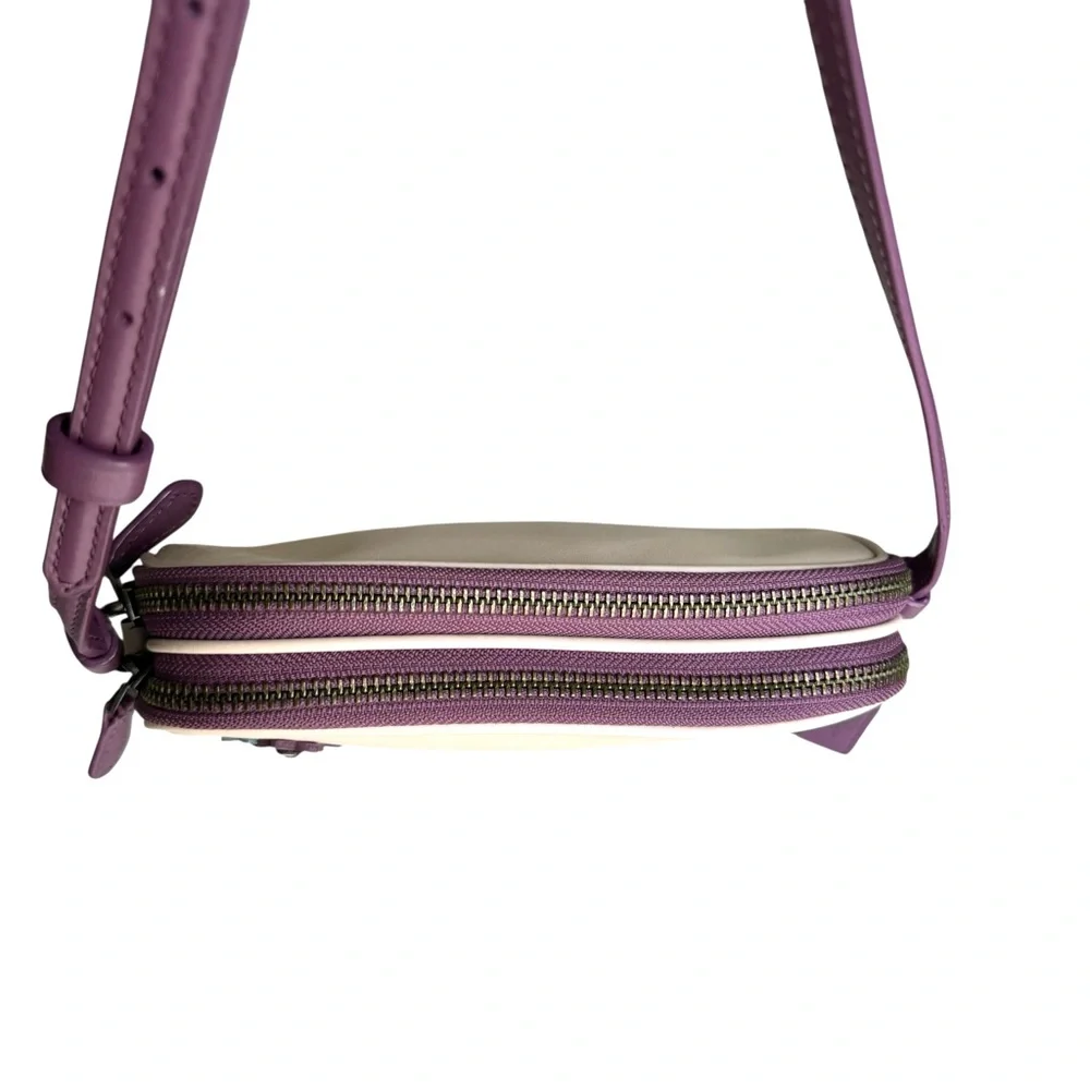 Coach Floral Appliqué Crossbody Bag Off White Purple Leather